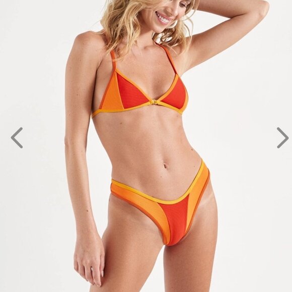 NWT OneOne Swimwear Bikini SET Cairo Gemma Noelia Orange Red New Small Ribbed - Picture 5 of 5